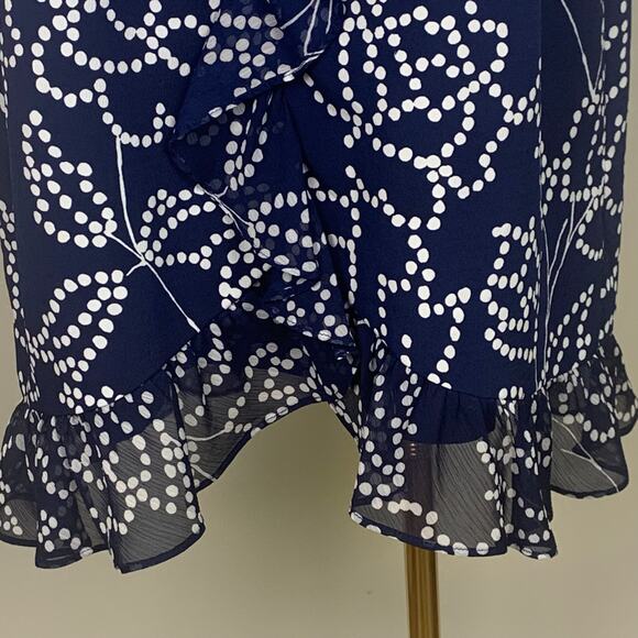 Karl Lagerfeld Navy Blue with White Dots Ruffled Dress Medium - Picture 4 of 8